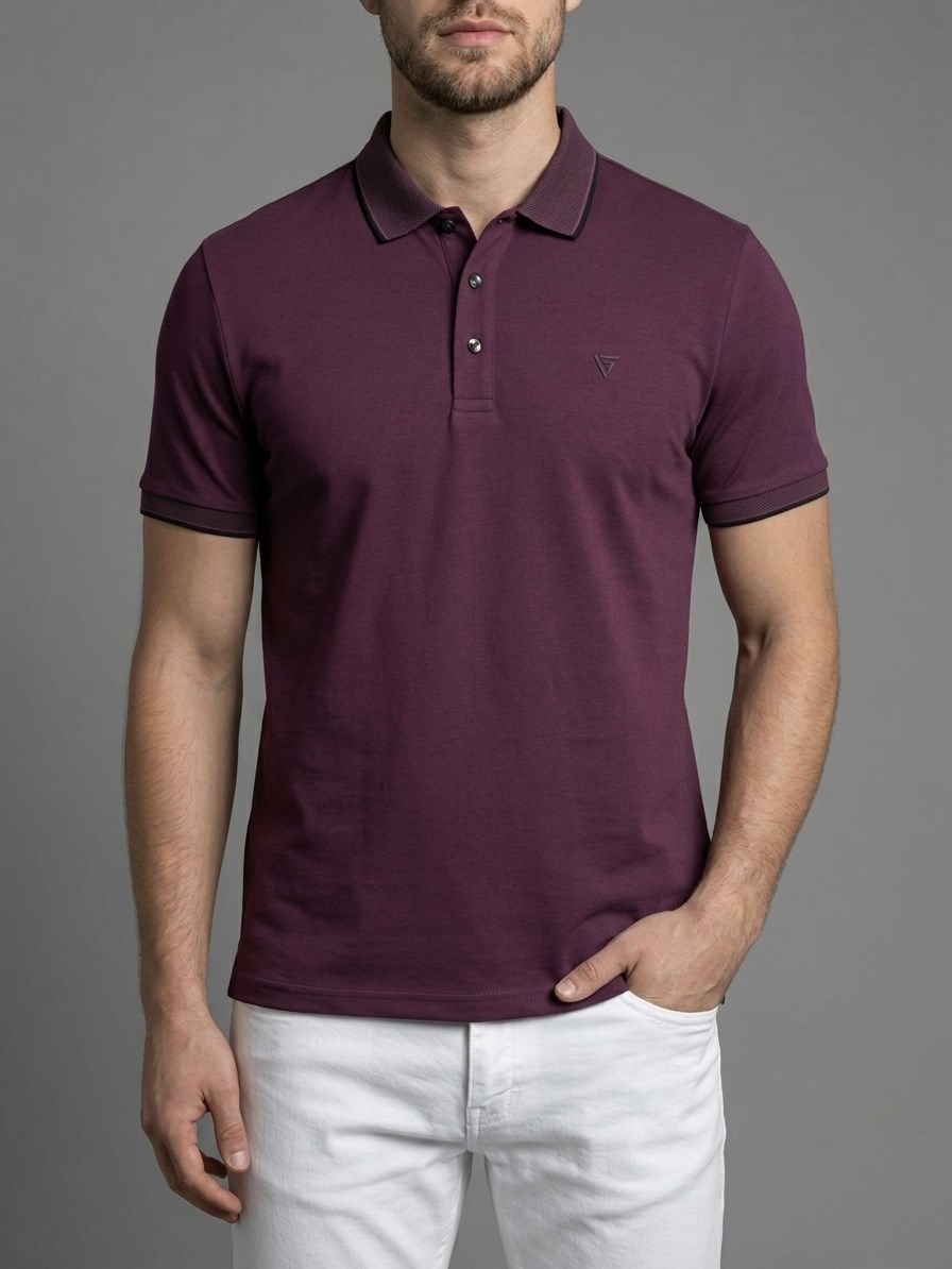  Erkek Polo Yaka Basic Kısa Kollu Günlük T-Shirt - Bordo