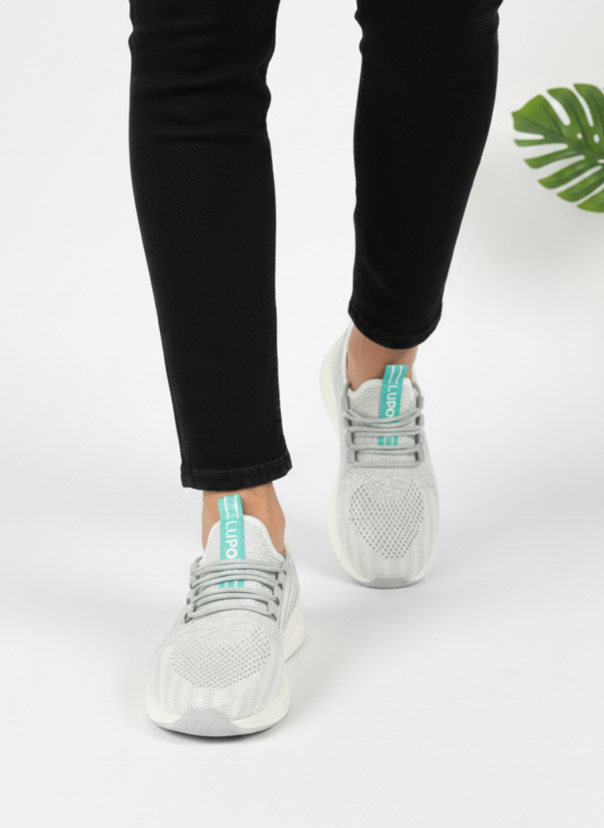 Bağcıklı Triko Unisex Spor Ayakkabı-Buz Beyaz Su Yeşili
