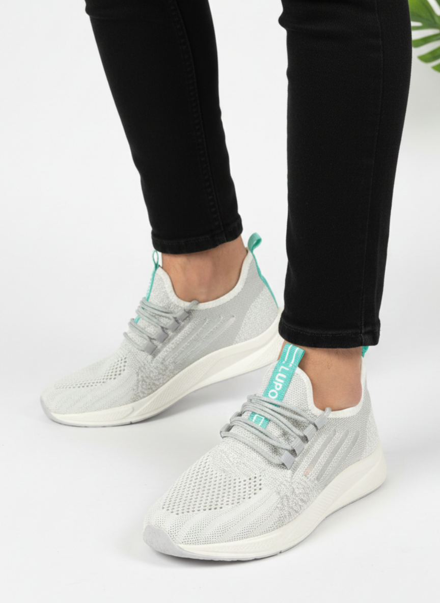 Bağcıklı Triko Unisex Spor Ayakkabı-Buz Beyaz Su Yeşili
