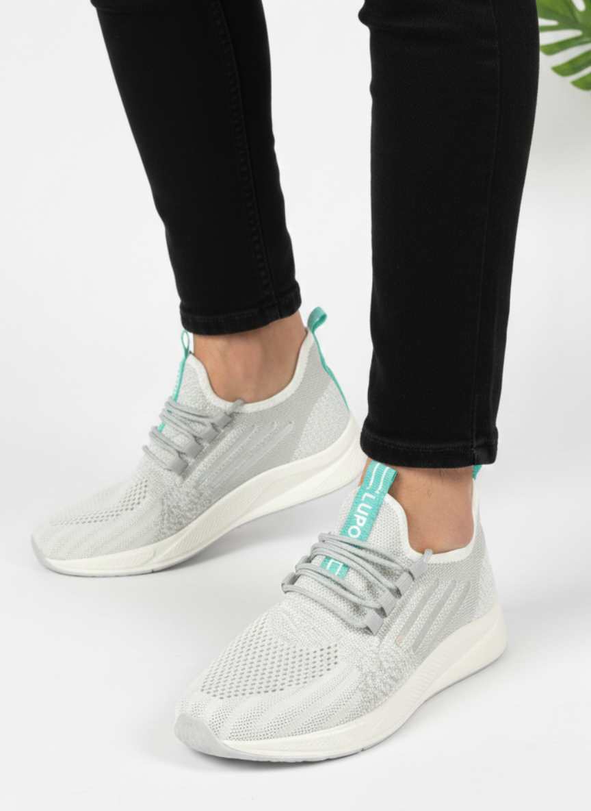 Bağcıklı Triko Unisex Spor Ayakkabı-Buz Beyaz Su Yeşili