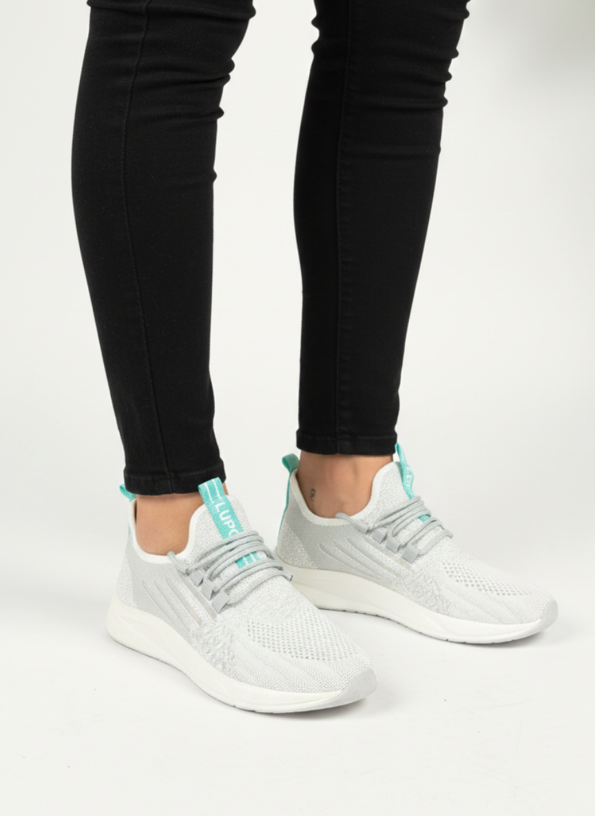 Bağcıklı Triko Unisex Spor Ayakkabı-Buz Beyaz Su Yeşili