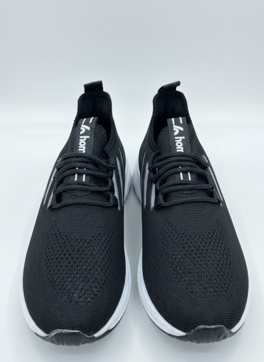Bağcıklı Triko Unisex Spor Ayakkabı-Siyah Beyaz