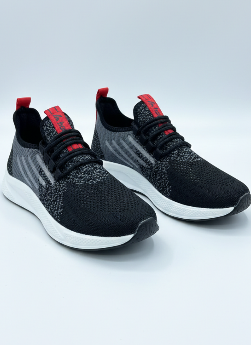 Bağcıklı Triko Unisex Spor Ayakkabı-Siyah Beyaz Kırmızı