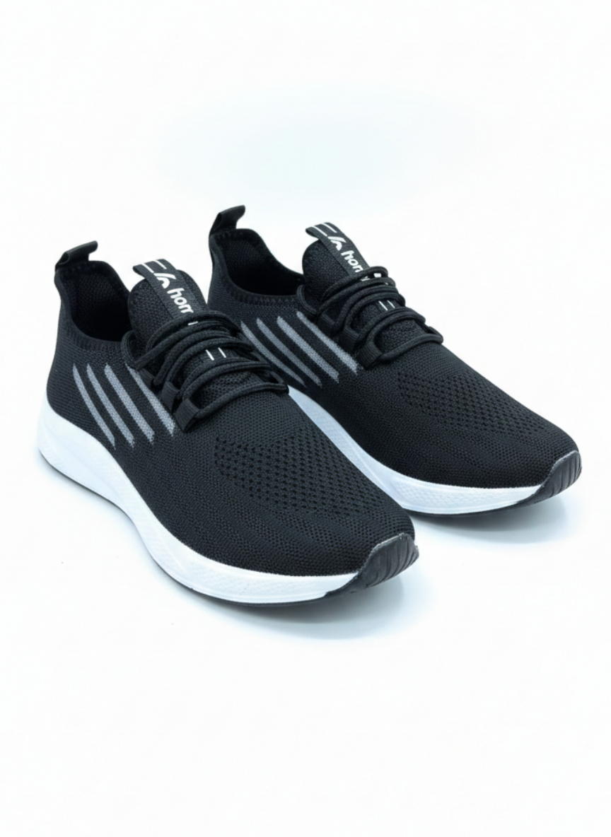 Bağcıklı Triko Unisex Spor Ayakkabı-Siyah Beyaz