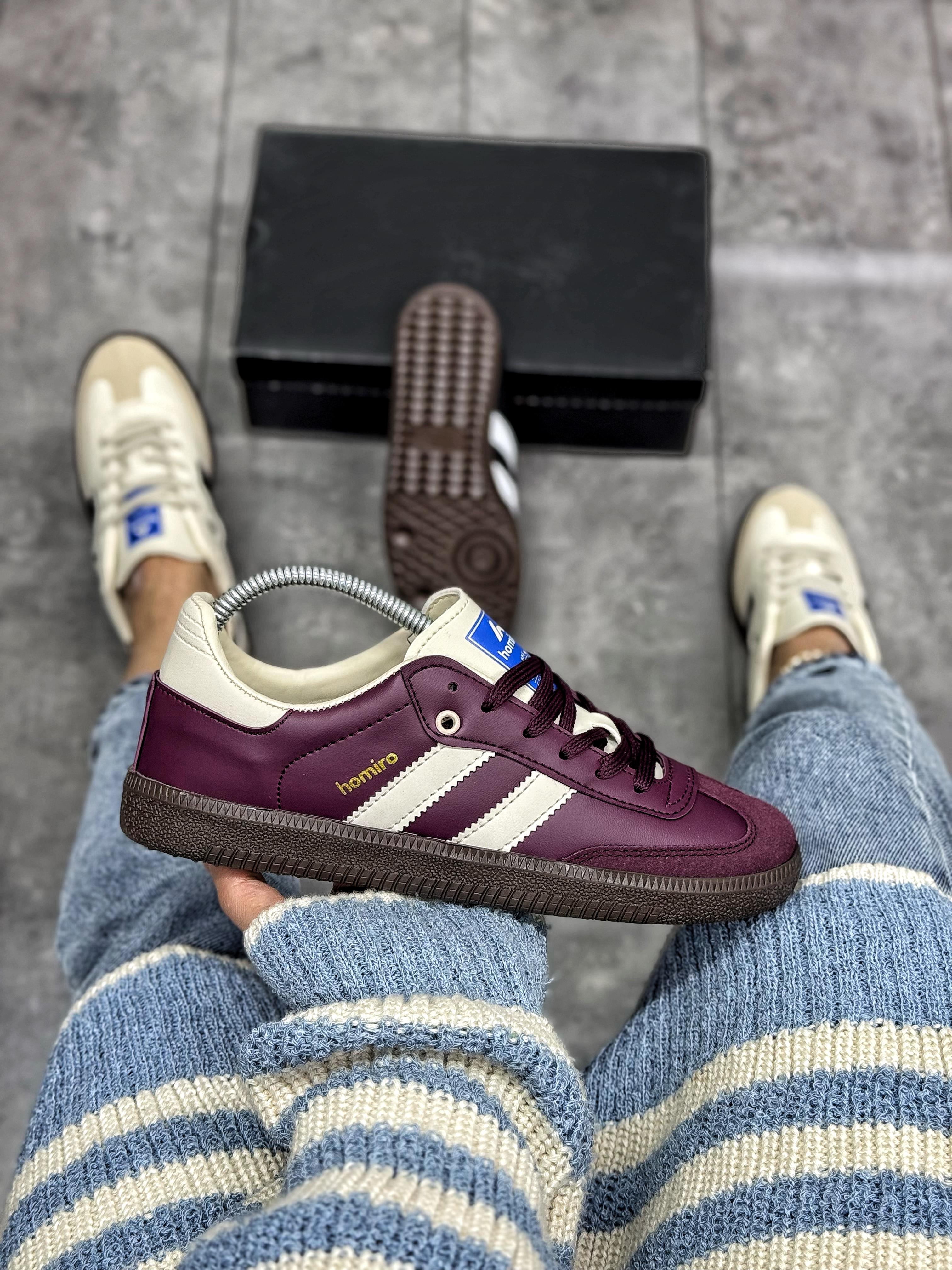 Bağcıklı Unisex Spor Sneaker Ayakkabı-Bordo-Bej