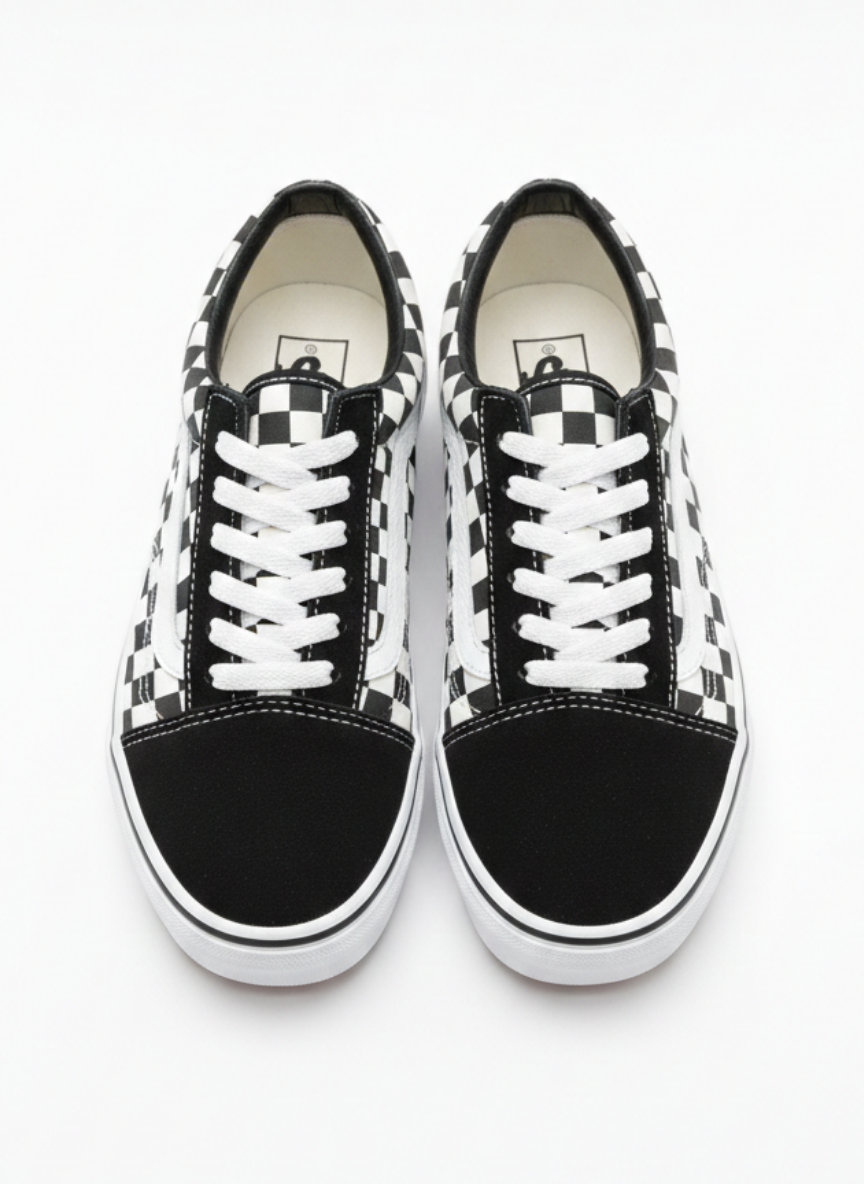 Bağcıklı Unisex Spor Sneaker - Siyah Damalı