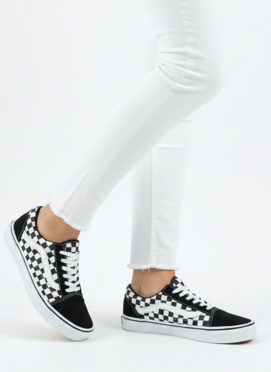 Bağcıklı Unisex Spor Sneaker - Siyah Damalı