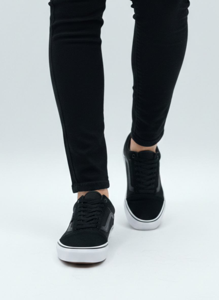 Bağcıklı Unisex Spor Sneaker - Siyah Taba Beyaz
