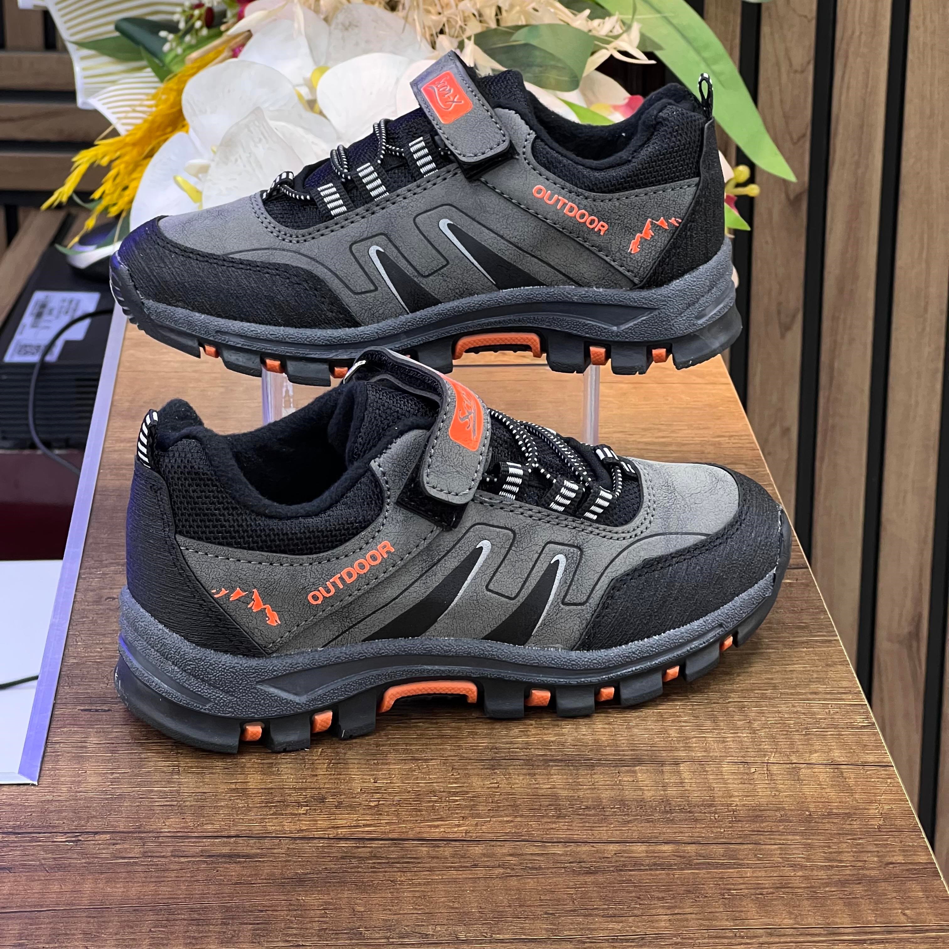 Bantlı Unisex Kısa Çocuk Spor Outdoor Ayakkabı-Füme-Oranj
