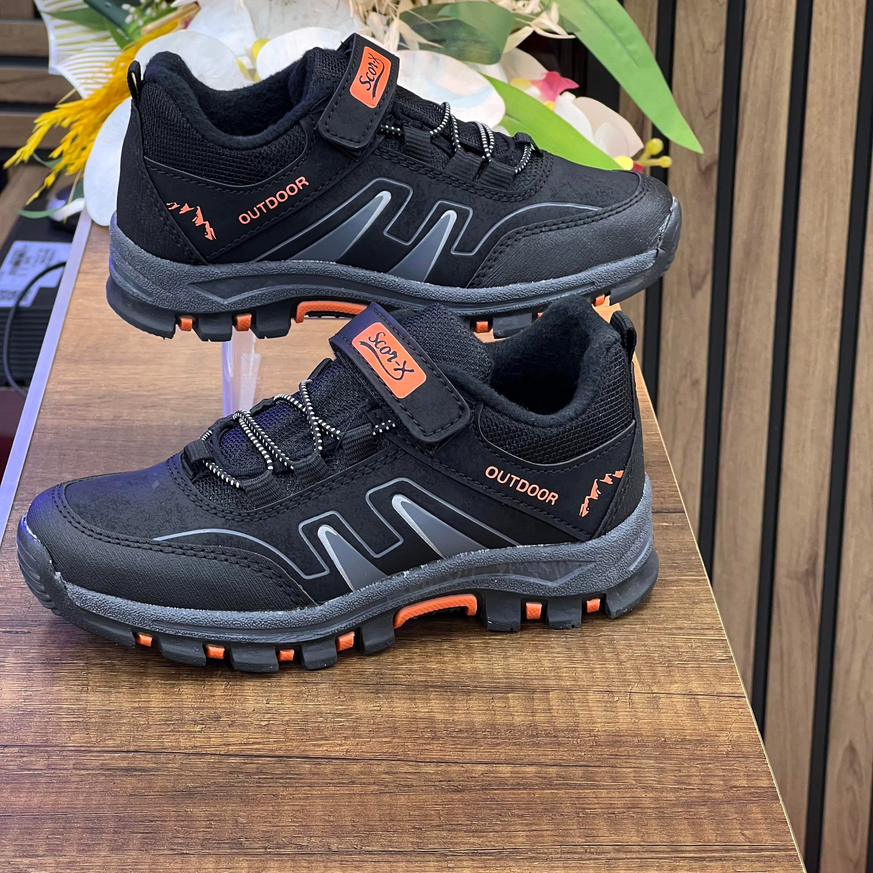 Bantlı Unisex Kısa Çocuk Spor Outdoor Ayakkabı-Siyah-Oranj
