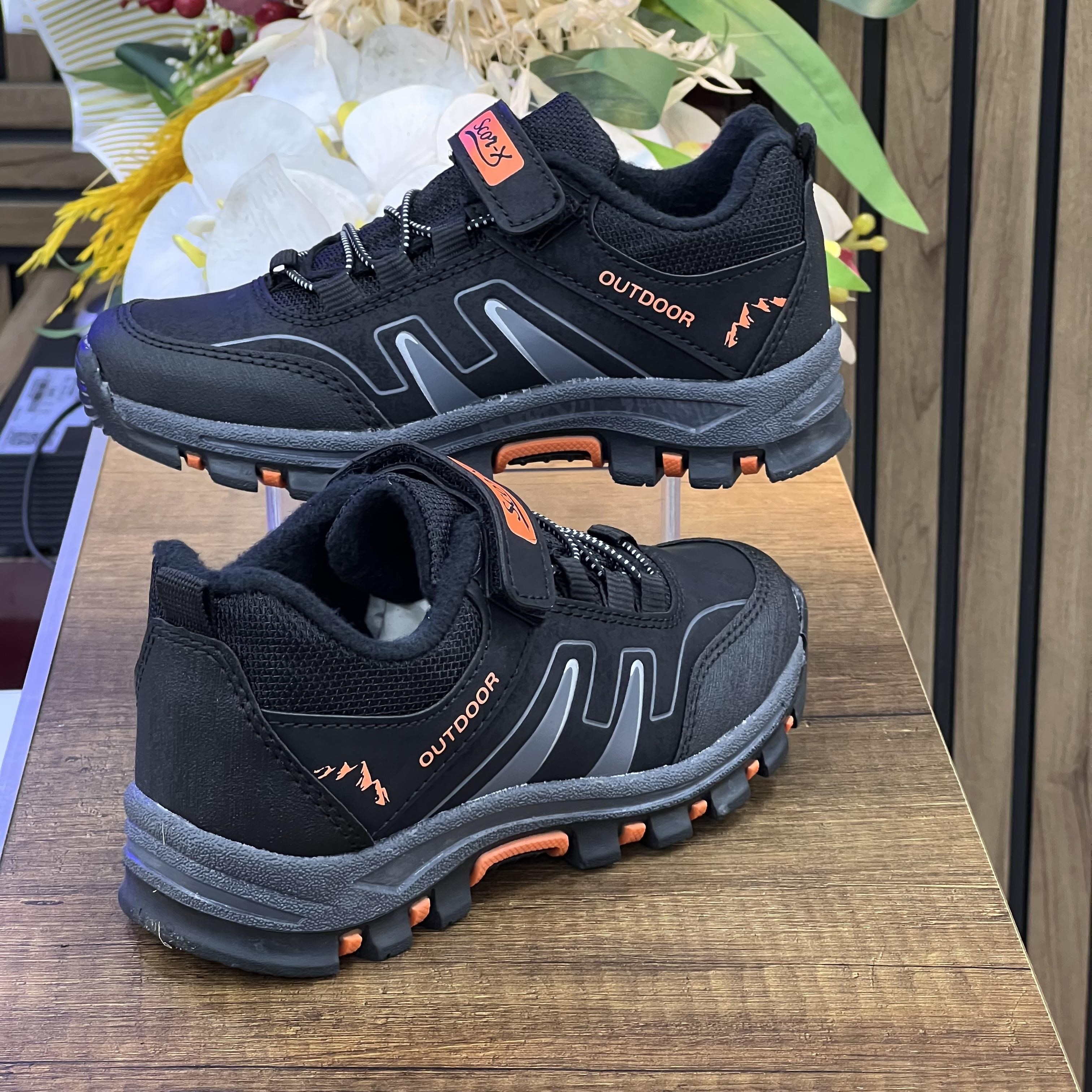 Bantlı Unisex Kısa Çocuk Spor Outdoor Ayakkabı-Siyah-Oranj