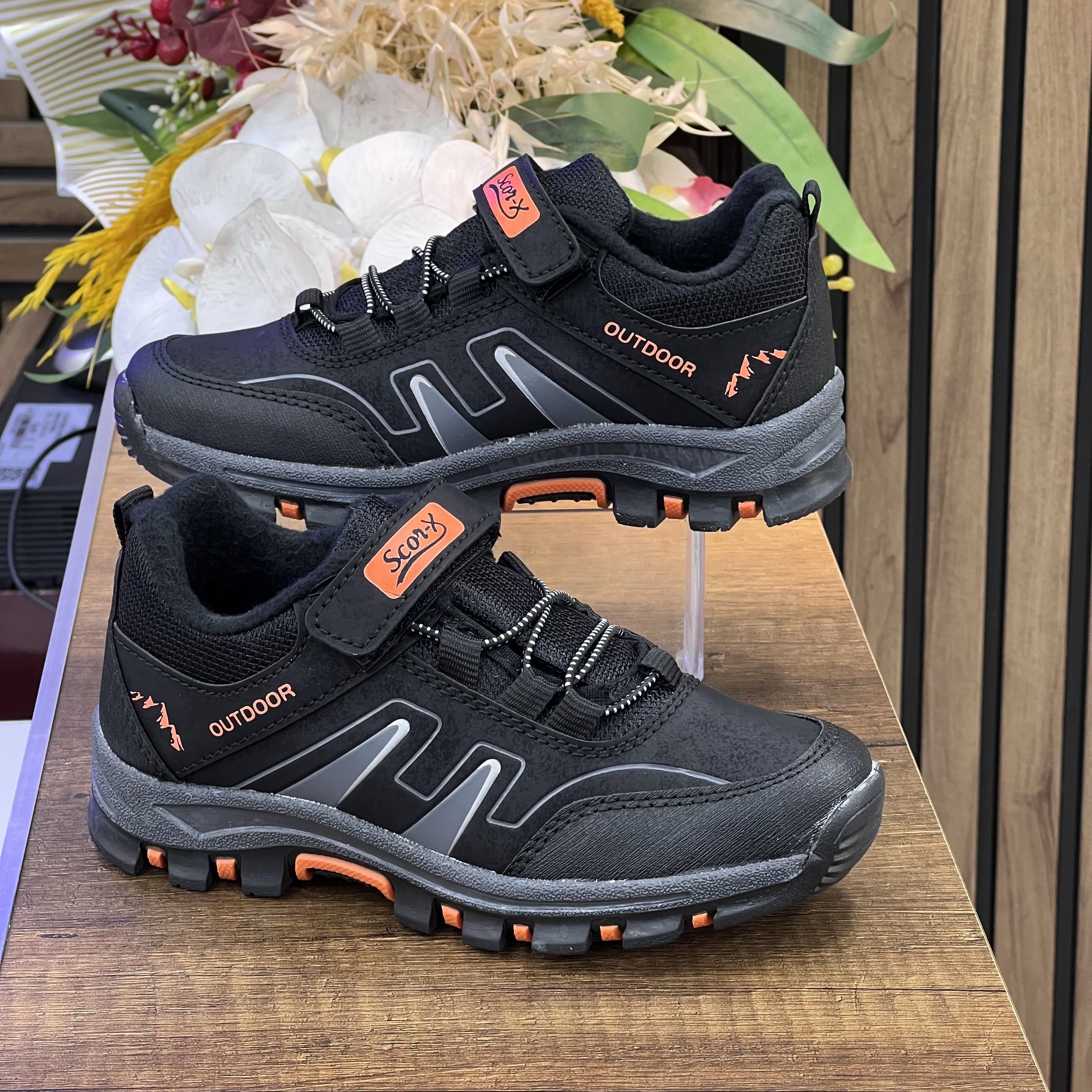 Bantlı Unisex Kısa Çocuk Spor Outdoor Ayakkabı-Siyah-Oranj