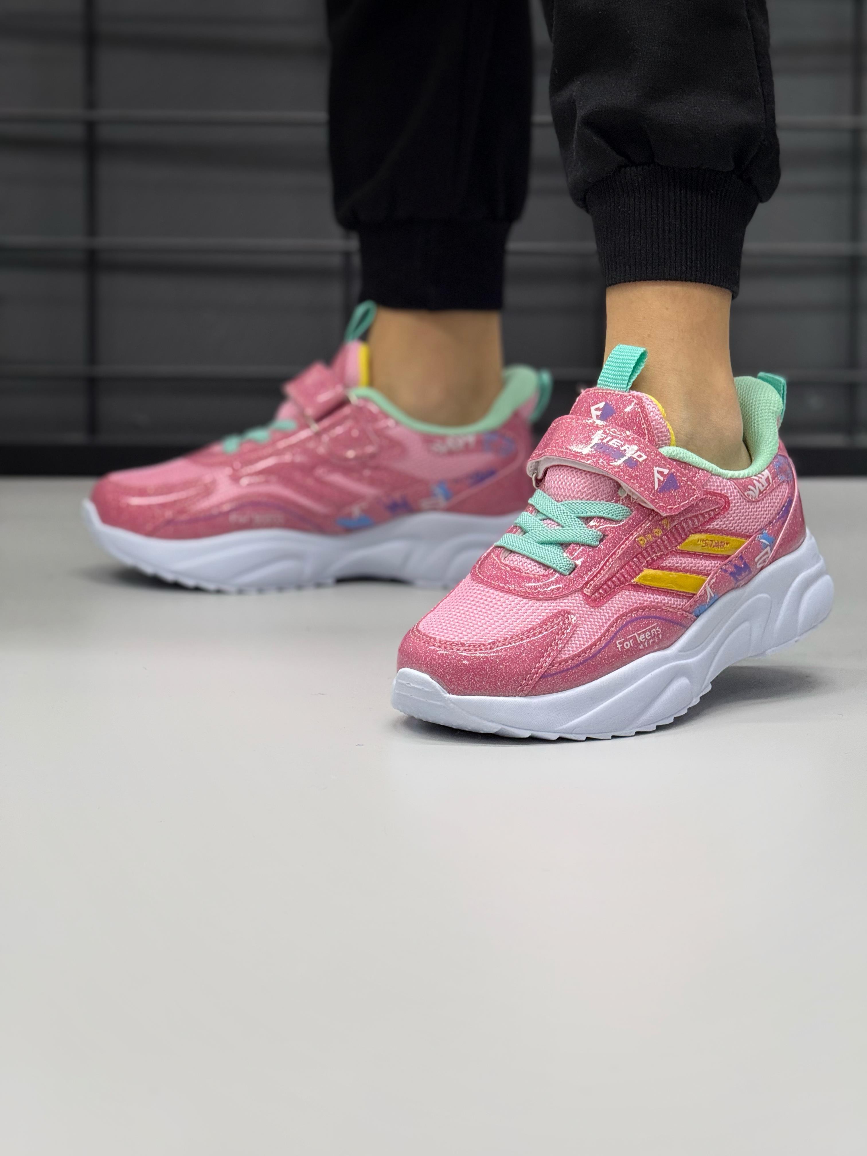 Çocuk Bantlı Fuspetli Faylon Taban Spor Ayakkabı-Pembe