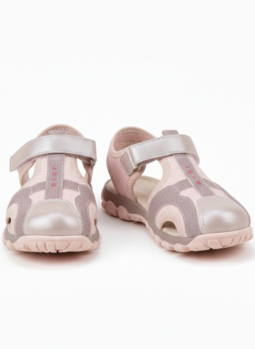 Çocuk Tek Bantlı Simli Sandalet-Pembe