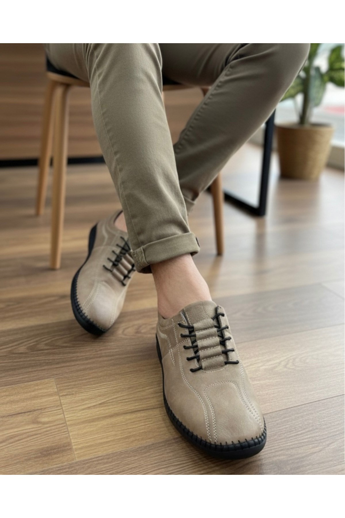 Erkek Hakiki Deri Bağcıklı Klasik Günlük Rahat Ayakkabı - Kahverengi