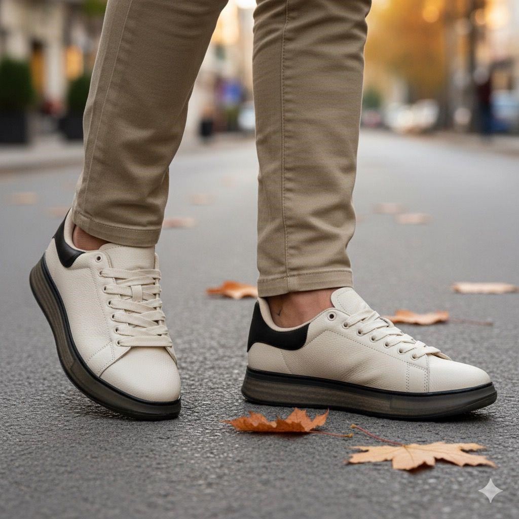 Erkek Kalın Tabanlı Spor Sneaker - Bej