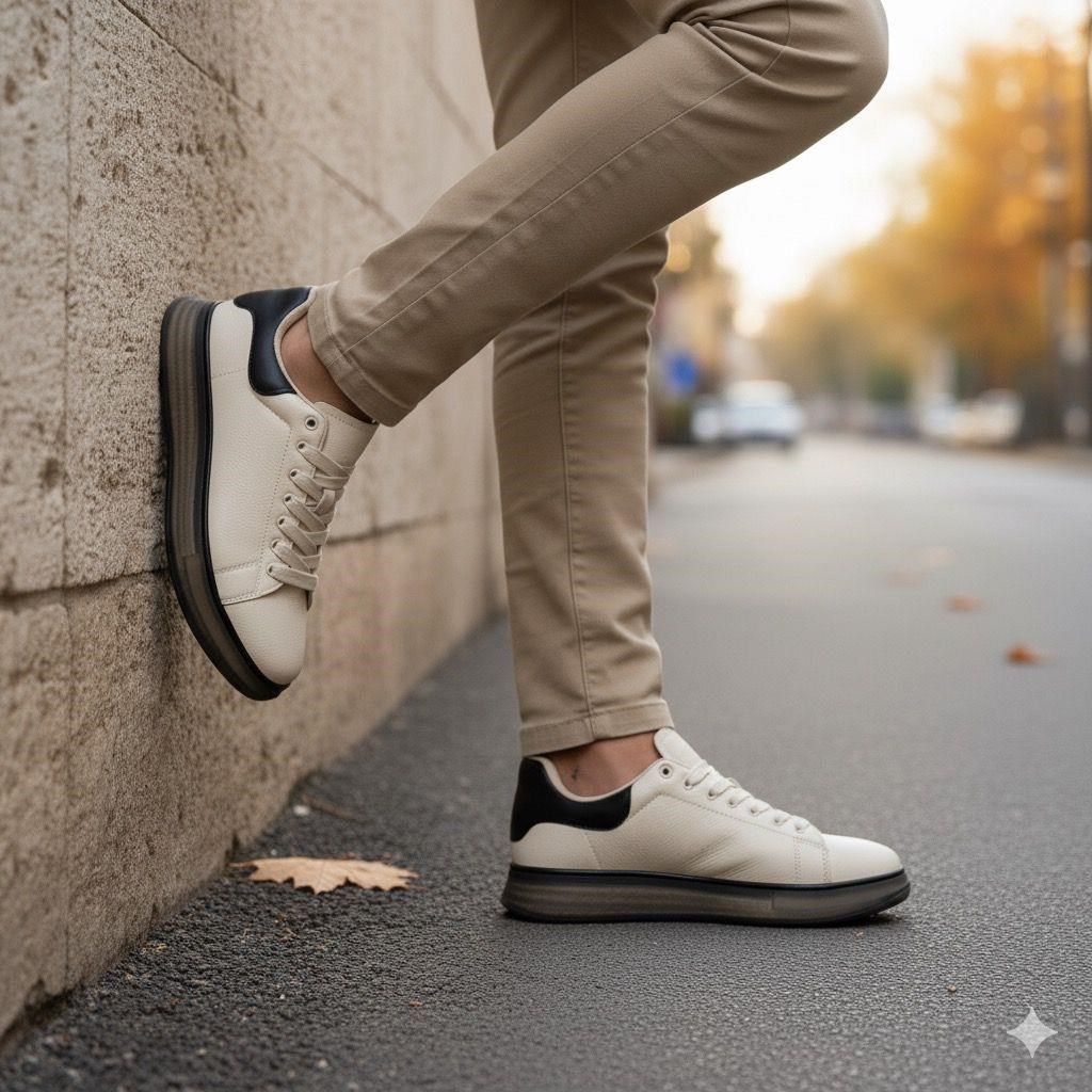 Erkek Kalın Tabanlı Spor Sneaker - Bej