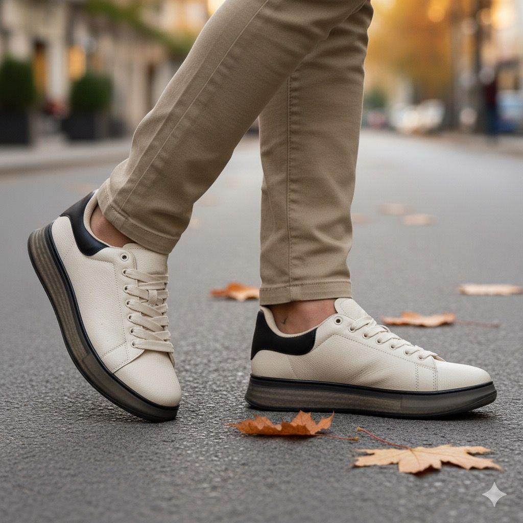 Erkek Kalın Tabanlı Spor Sneaker - Bej
