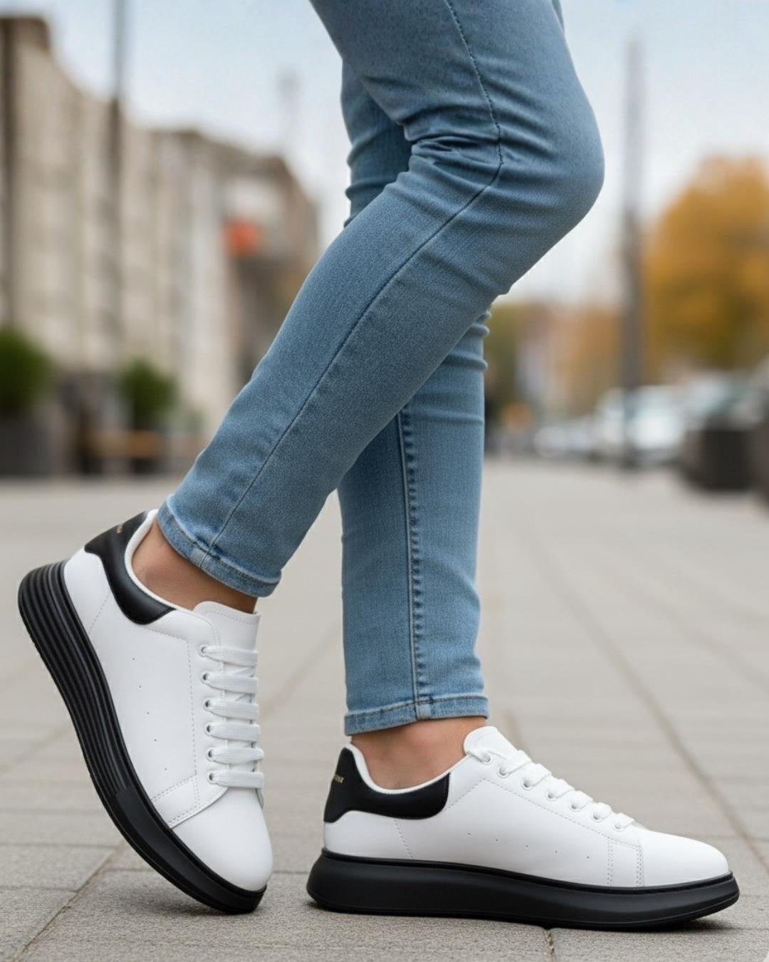Erkek Kalın Tabanlı Spor Sneaker - Beyaz