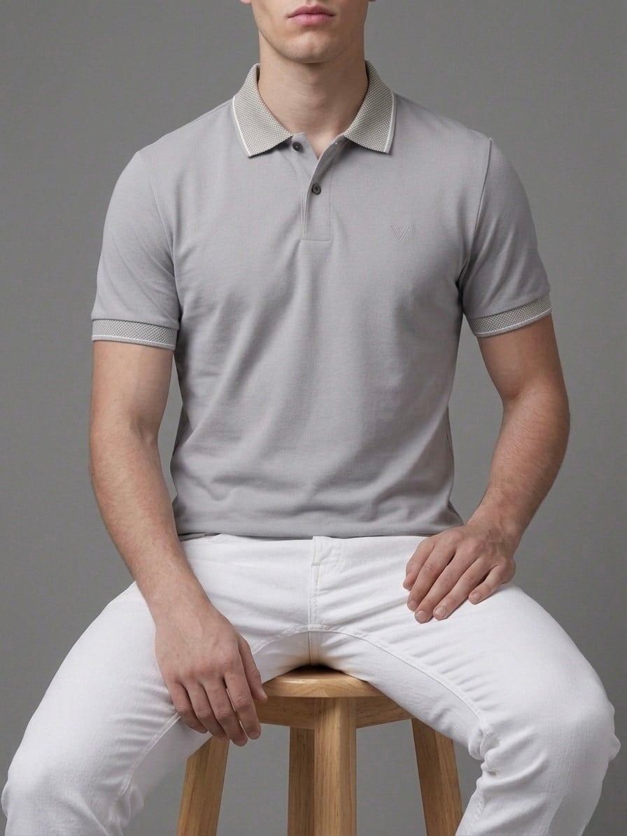 Erkek Polo Yaka Basic Kısa Kollu Günlük T-Shirt - Buz Gri