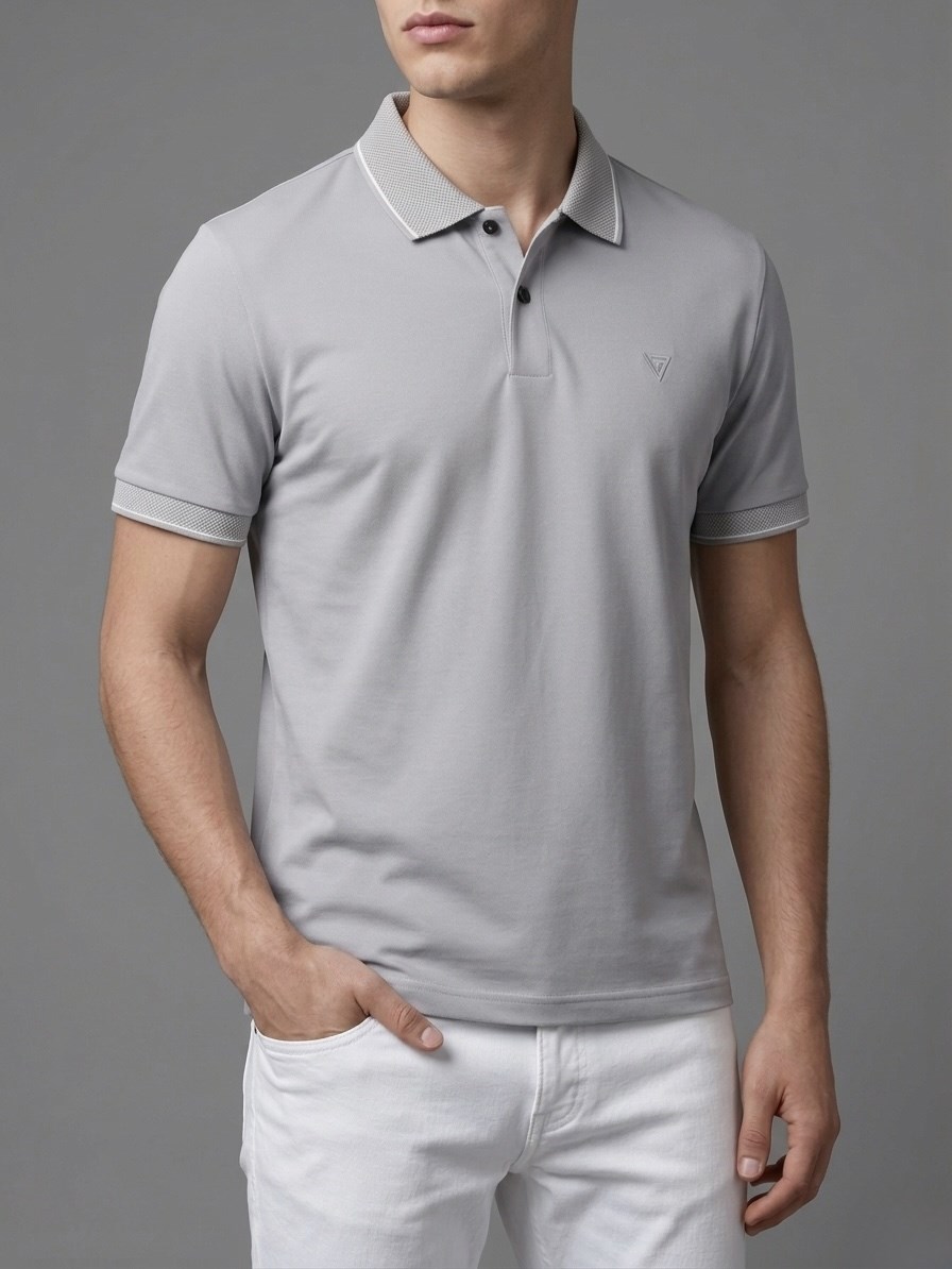 Erkek Polo Yaka Basic Kısa Kollu Günlük T-Shirt - Buz Gri