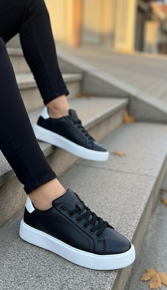 Unisex Su Geçirmez Faylon Taban Sneaker - Siyah Beyaz