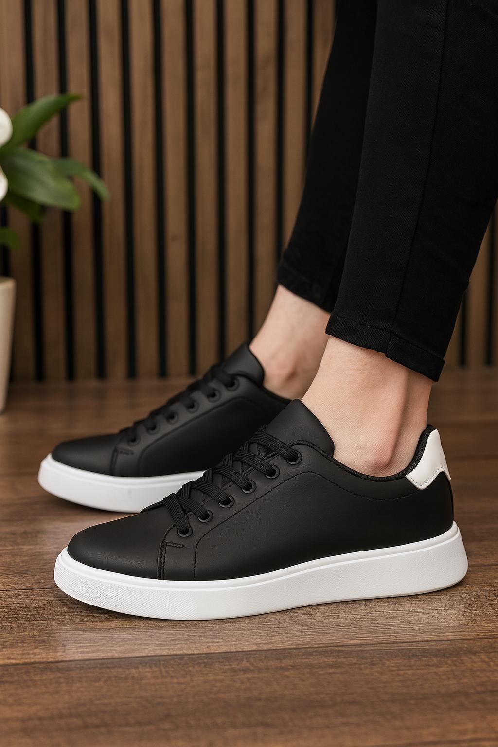 Unisex Su Geçirmez Faylon Taban Sneaker - Siyah Beyaz