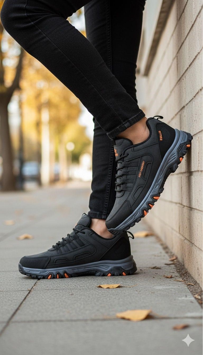 Erkek Su Geçirmez Ortopedik Outdoor Ayakkabı - Siyah Oranj