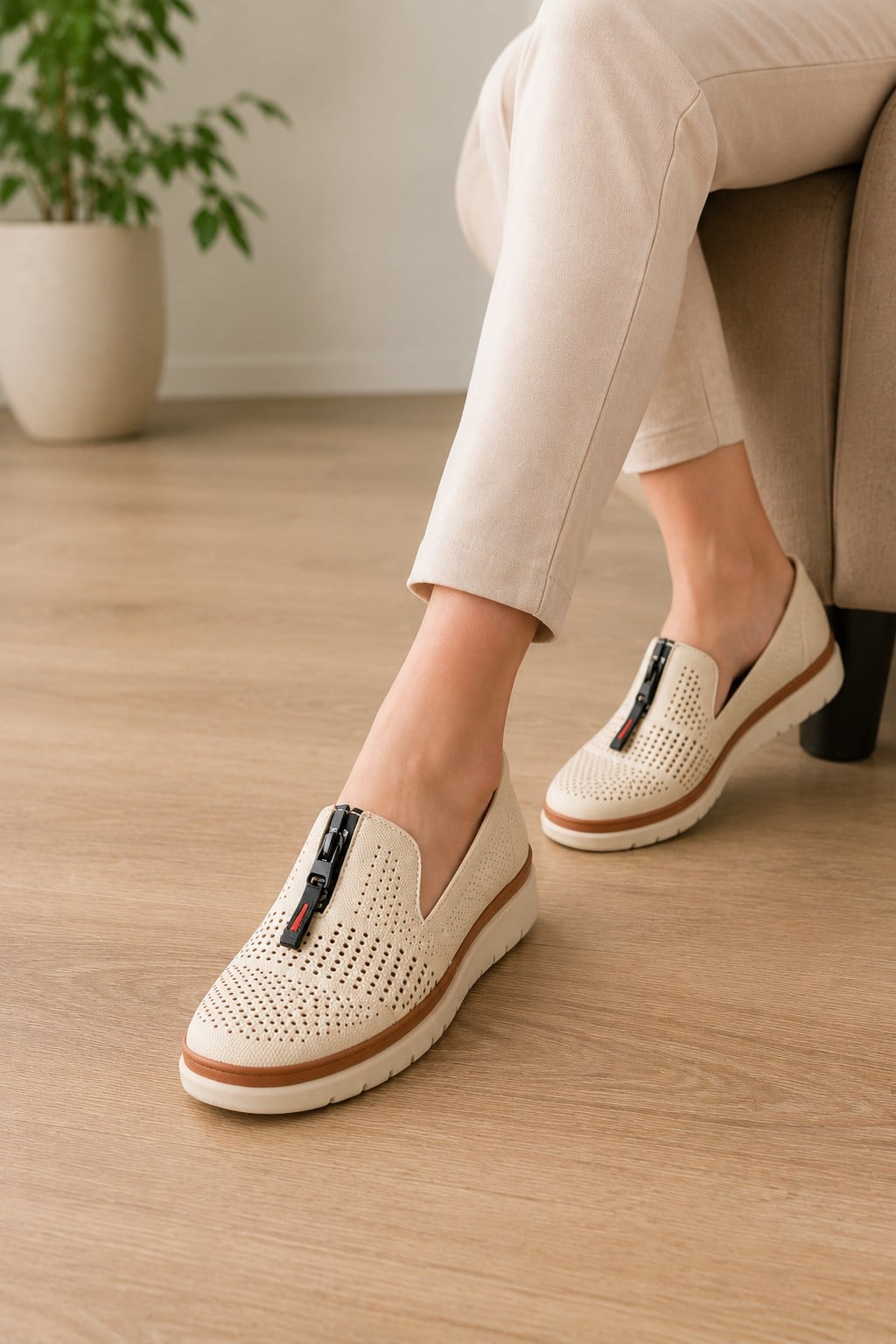 Homiro Kadın Nefes Alan Hafif Loafer Bej