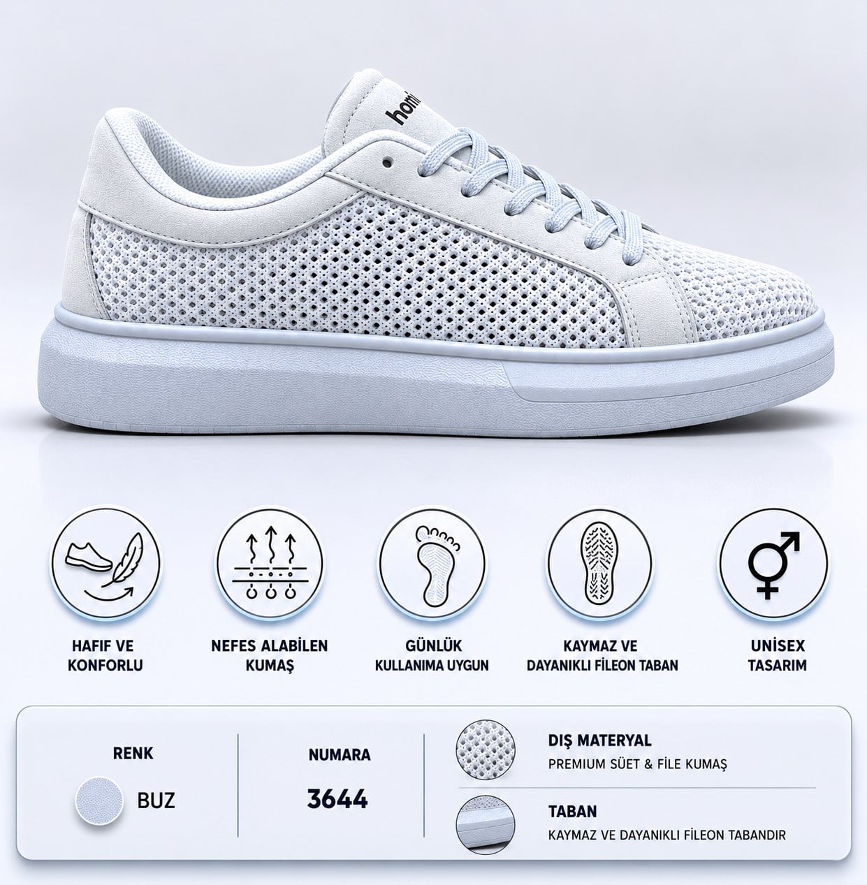 Homiro Unisex Günlük Rahat Taban Bağcıklı Sneaker Spor Ayakkabı
