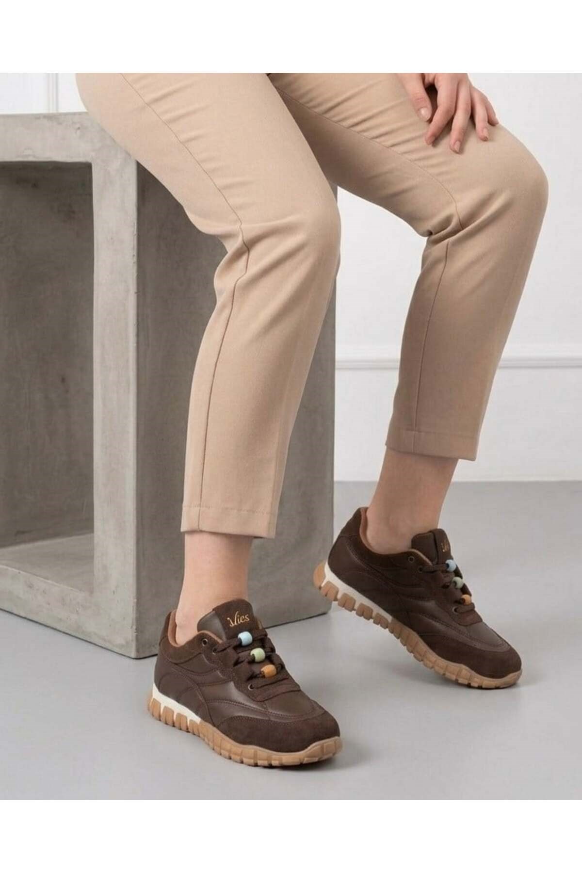 Kadın Bağcıklı Casual Sneaker Ayakkabı - Bej