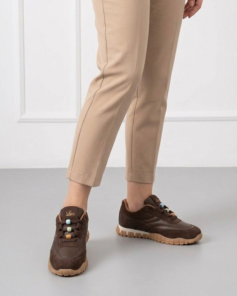 Kadın Bağcıklı Casual Sneaker Ayakkabı - Kahve