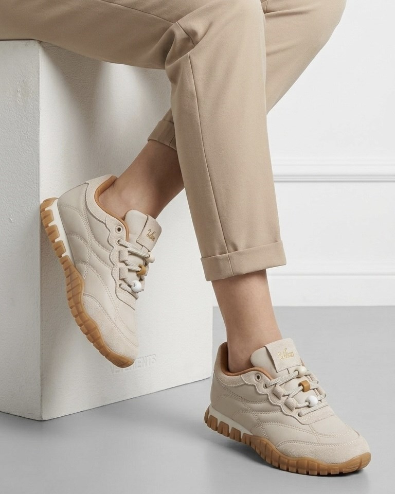 Kadın Bağcıklı Casual Sneaker Ayakkabı - Bej