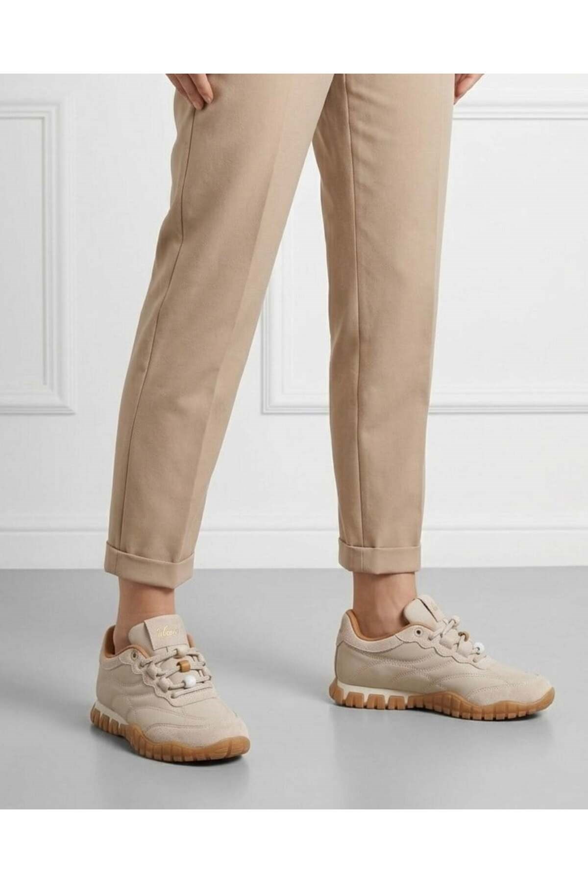 Kadın Bağcıklı Casual Sneaker Ayakkabı - Bej