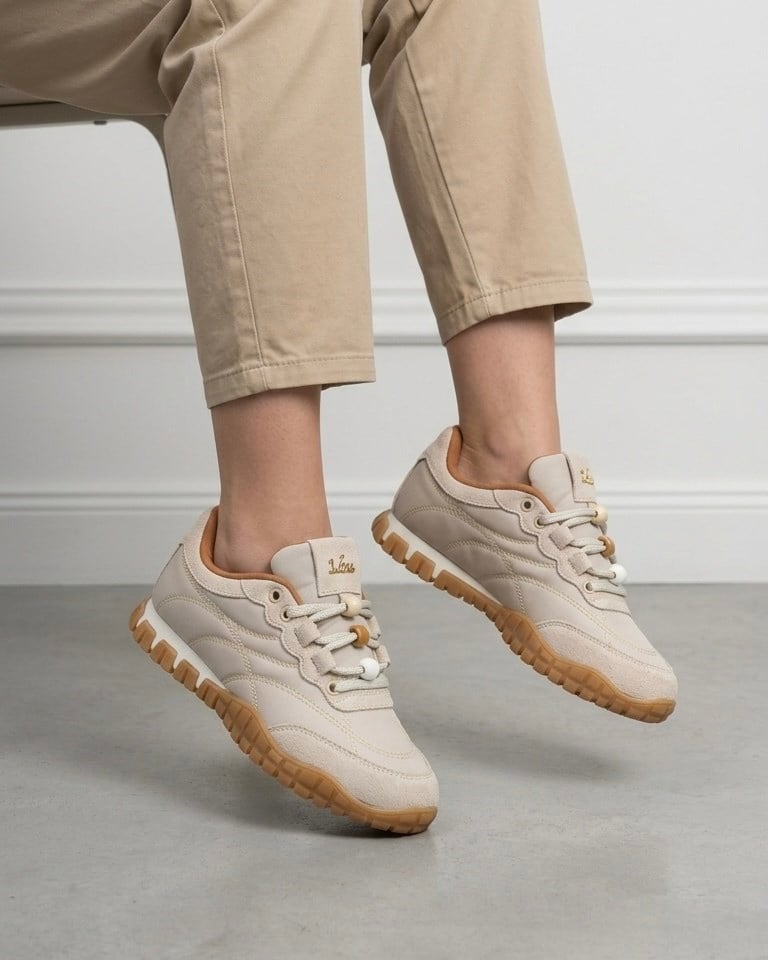 Kadın Bağcıklı Casual Sneaker Ayakkabı - Bej