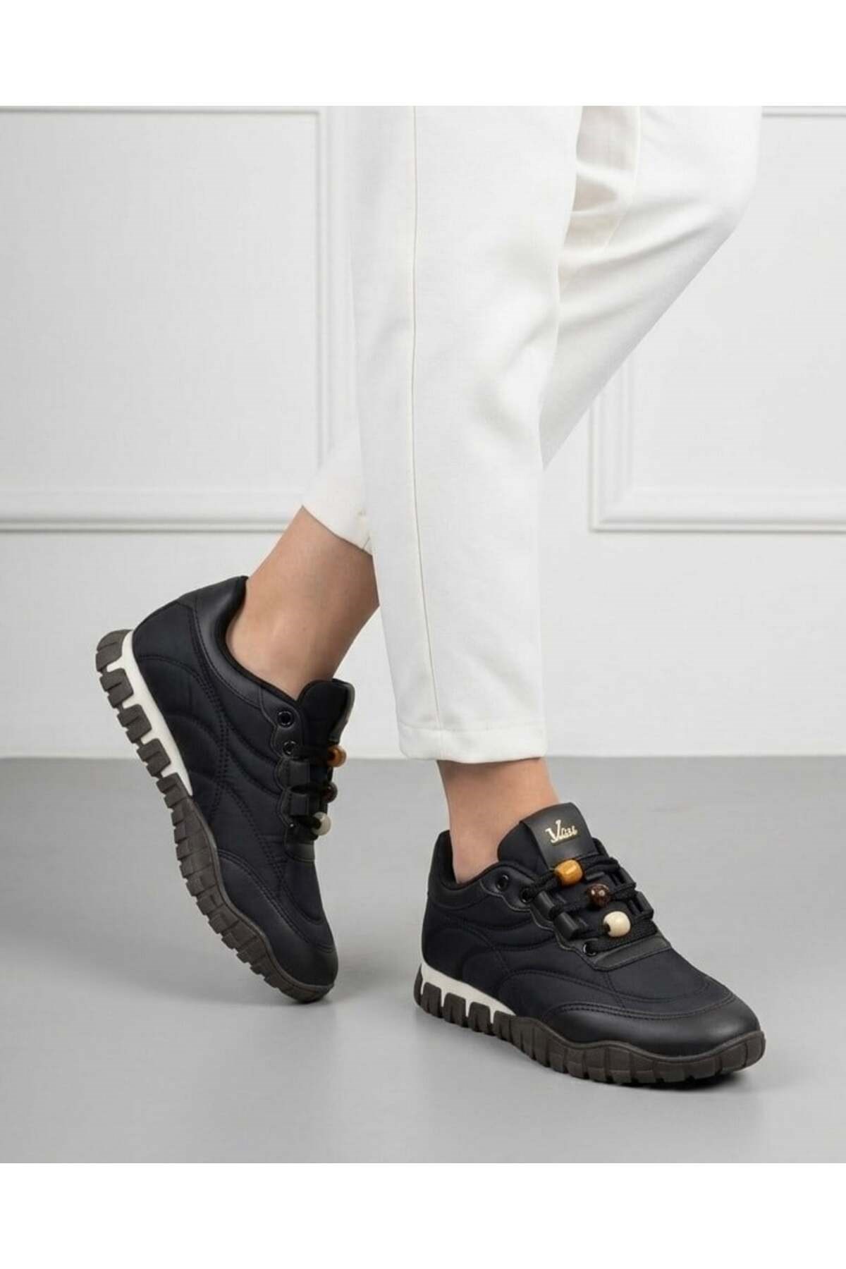 Kadın Bağcıklı Casual Sneaker Ayakkabı - Bej