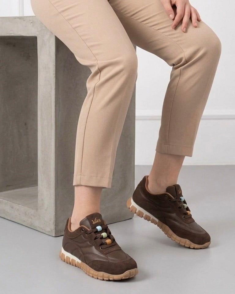 Kadın Bağcıklı Casual Sneaker Ayakkabı - Kahve