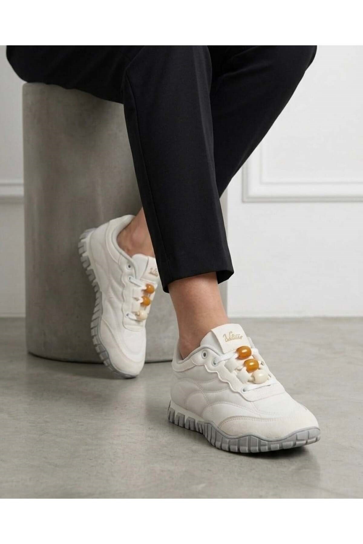 Kadın Bağcıklı Casual Sneaker Ayakkabı - Bej