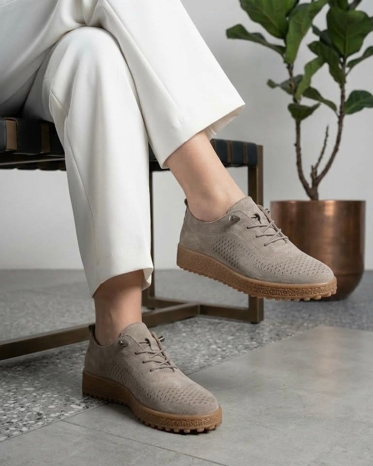 Kadın Bağcıklı Casual Süet Ayakkabı - Vizon