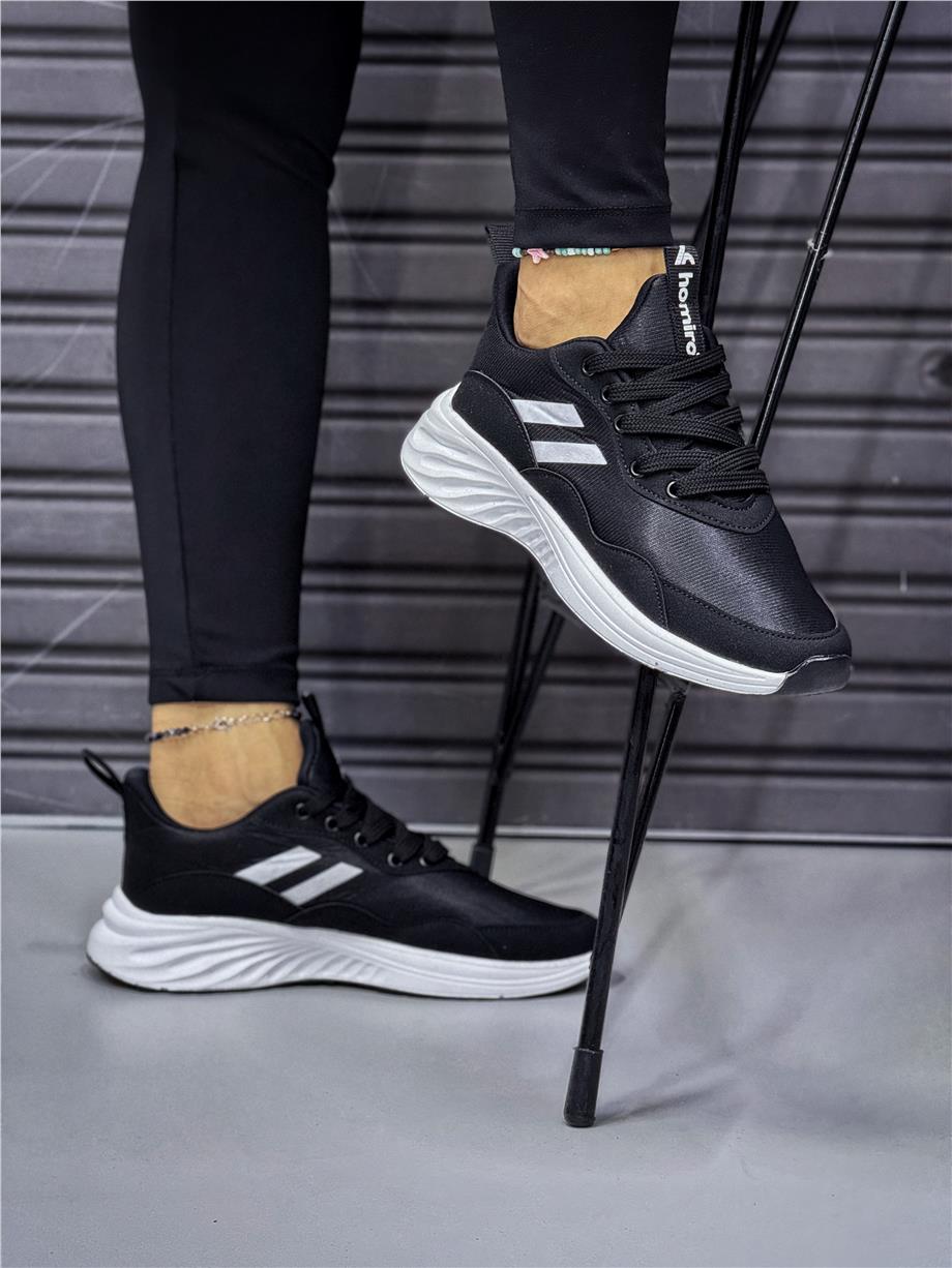Kadın Bağcıklı Spor Sneaker-Siyah-Beyaz