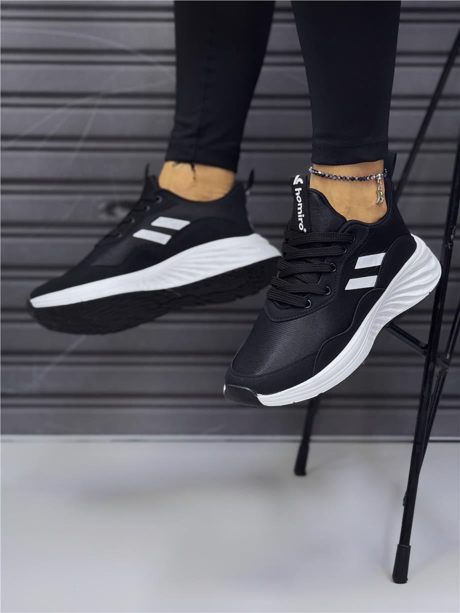 Kadın Bağcıklı Spor Sneaker-Siyah-Beyaz