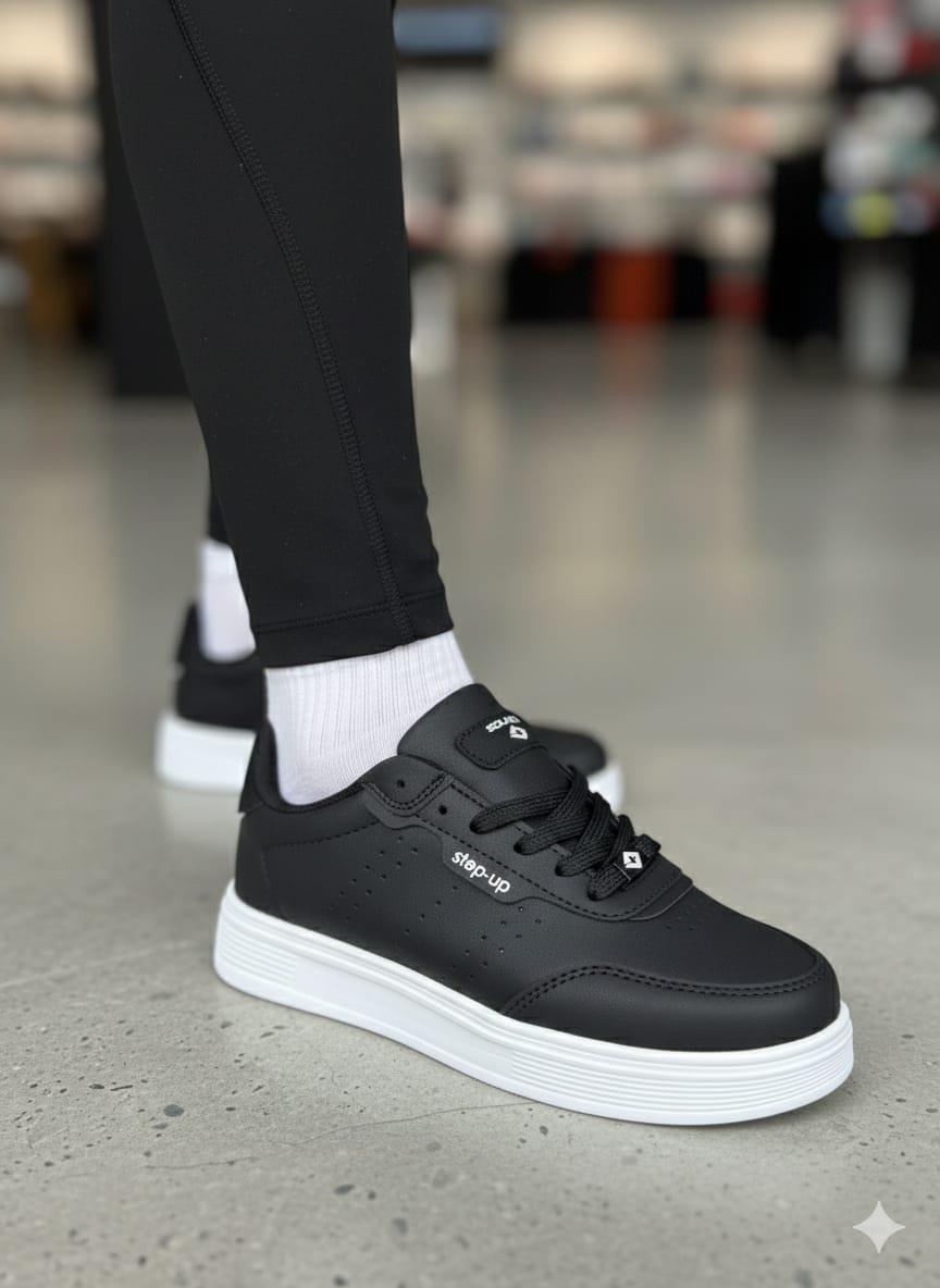 Unisex Ortopedik Faylon Sararmaz Taban Spor Ayakkabı - Siyah Beyaz