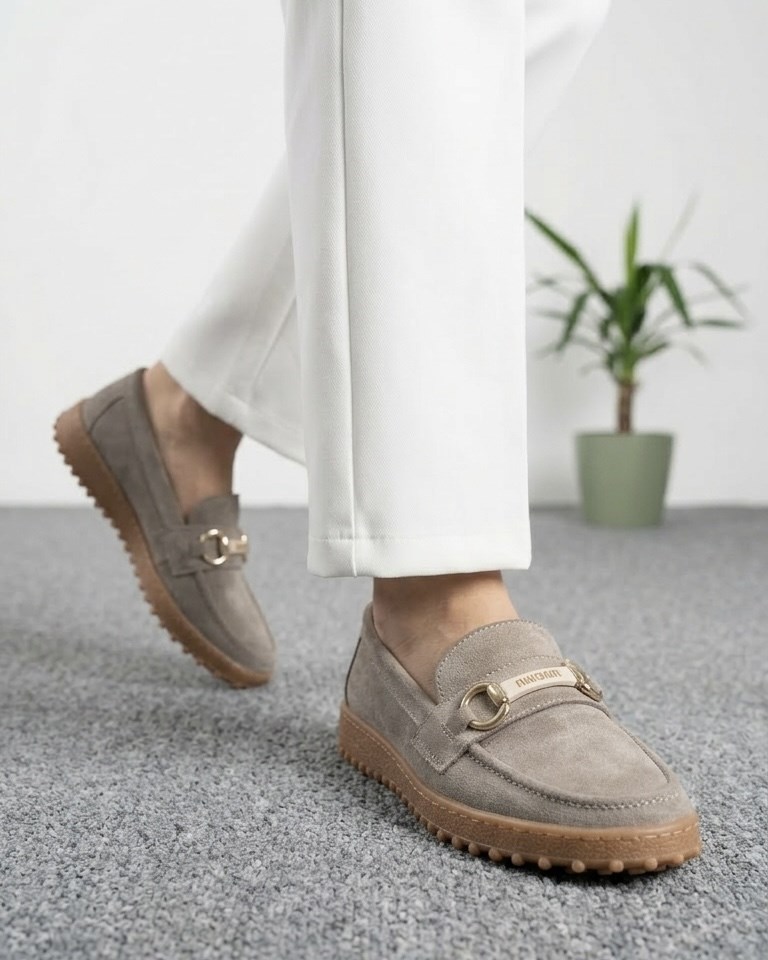 Kadın Süet Loafer Tokalı Günlük Ayakkabı - Vizon