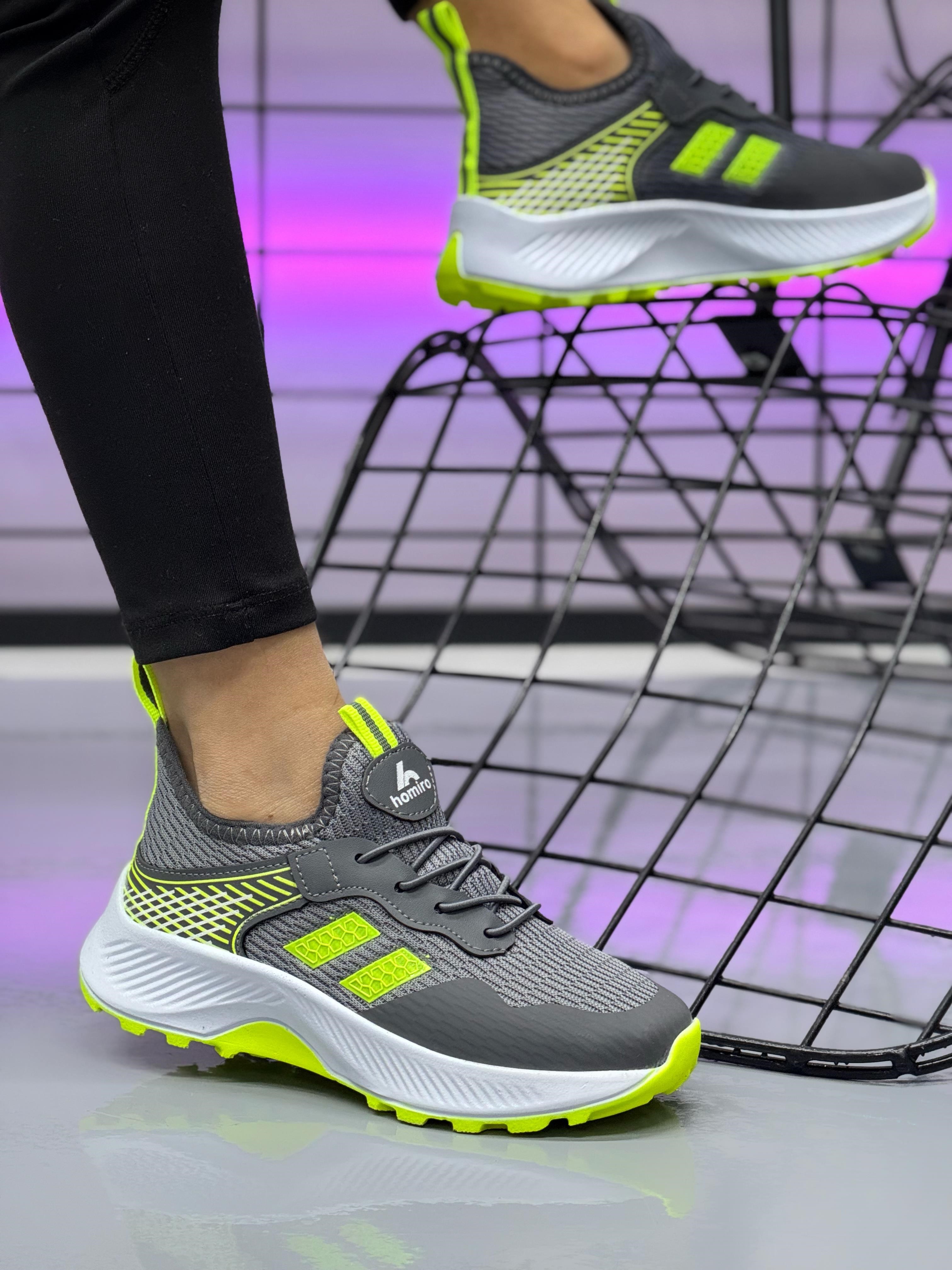 Unisex Çocuk Bağcıklı Poli Taban Triko Spor Ayakkabı-Füme-Sarı