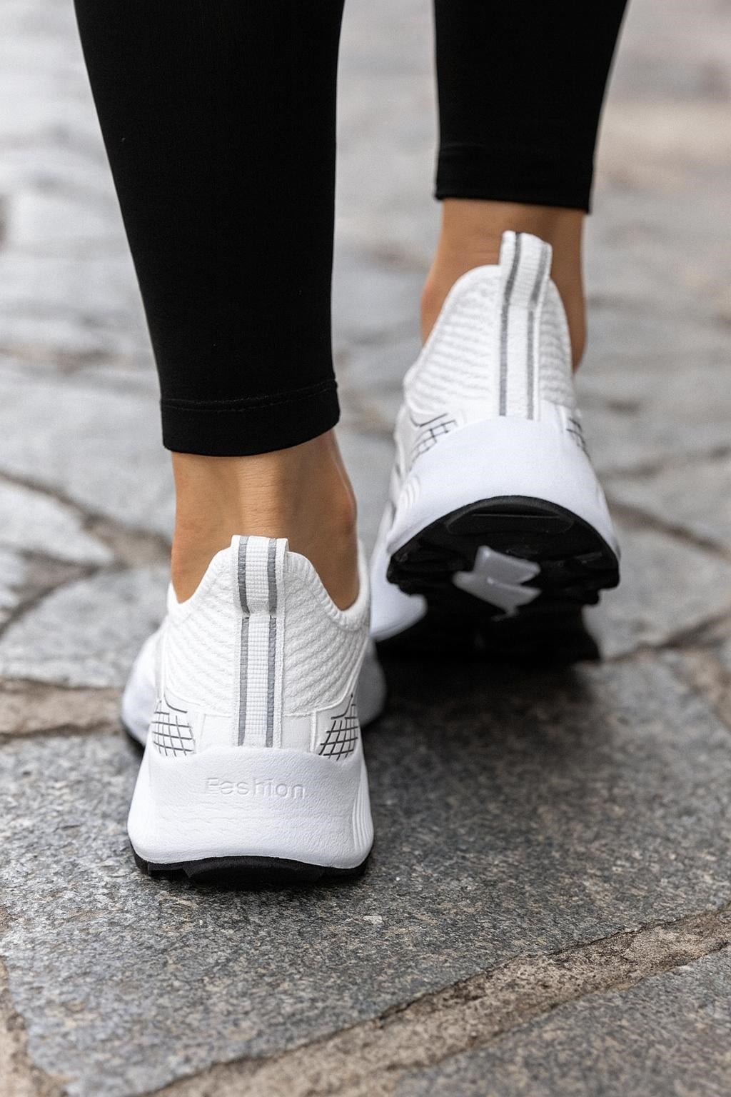 Unisex Çocuk Bağcıklı Poli Taban Triko Spor Ayakkabı-Beyaz-Siyah