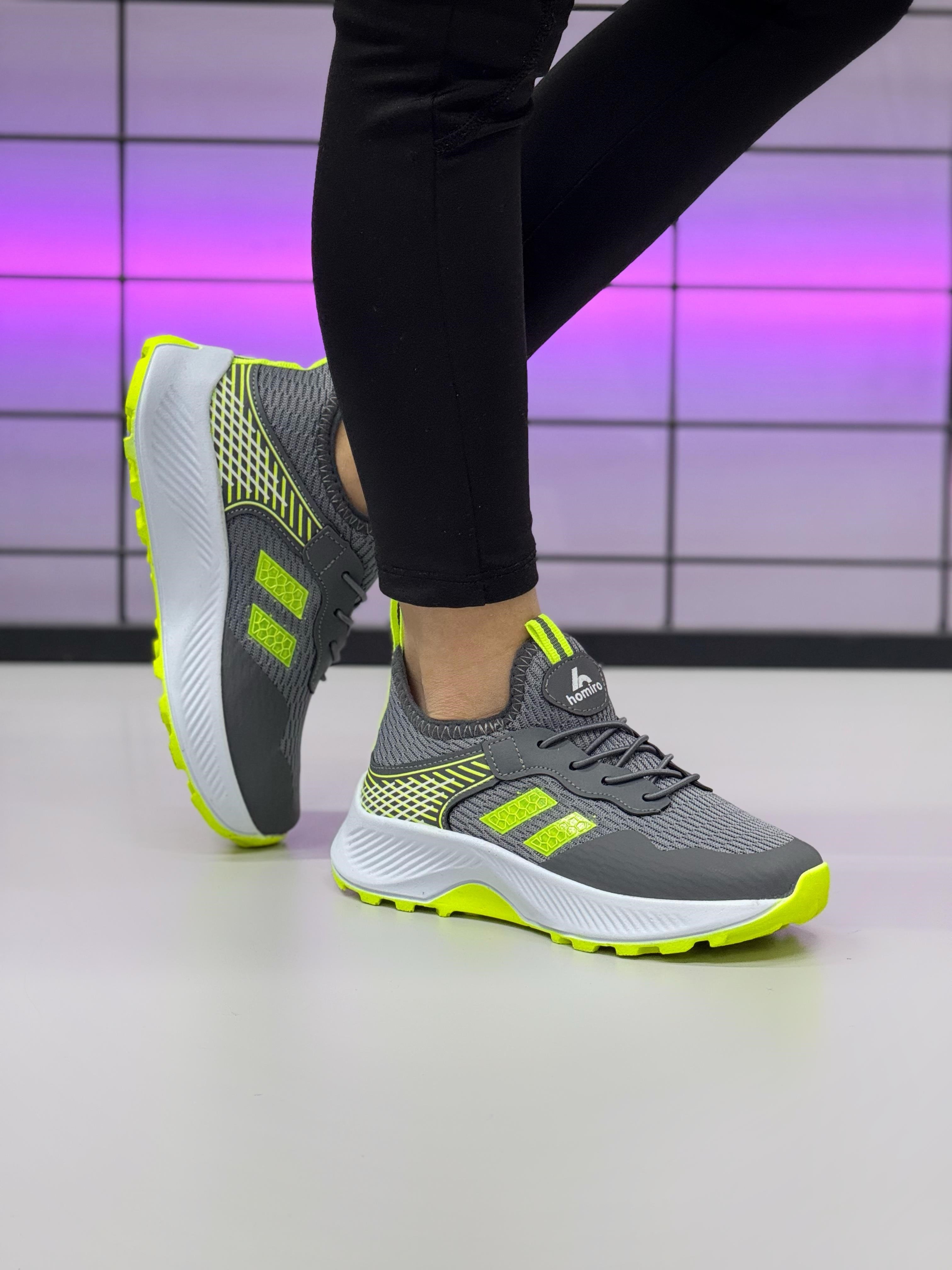 Unisex Çocuk Bağcıklı Poli Taban Triko Spor Ayakkabı-Füme-Sarı
