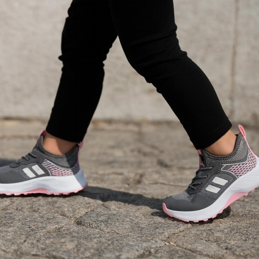 Unisex Çocuk Bağcıklı Poli Taban Triko Spor Ayakkabı-Füme-Beyaz