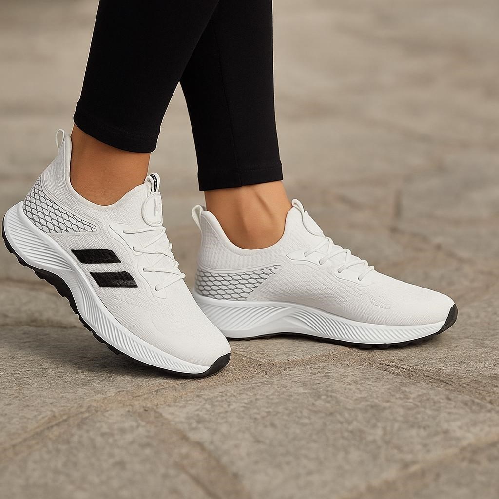 Unisex Çocuk Bağcıklı Poli Taban Triko Spor Ayakkabı-Beyaz-Siyah