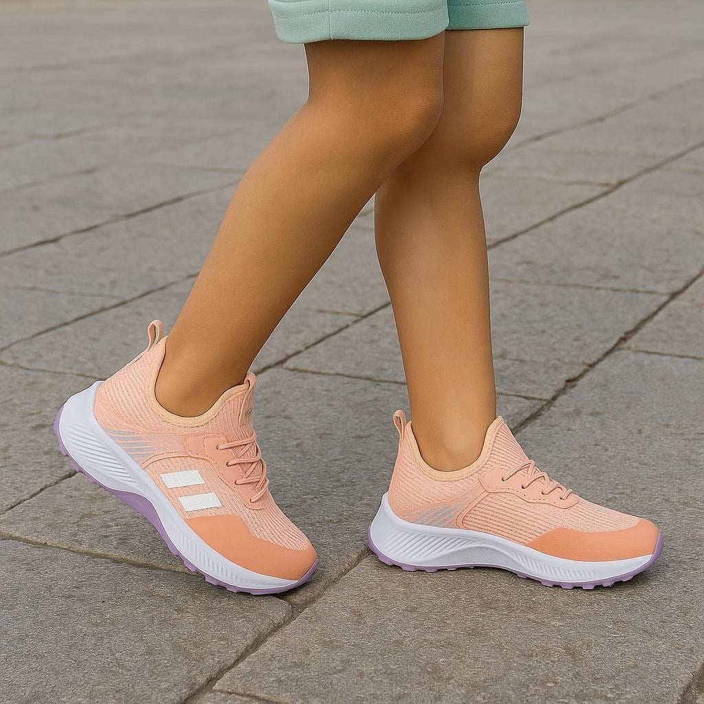 Unisex Çocuk Bağcıklı Poli Taban Triko Spor Ayakkabı-Pudra-Lila