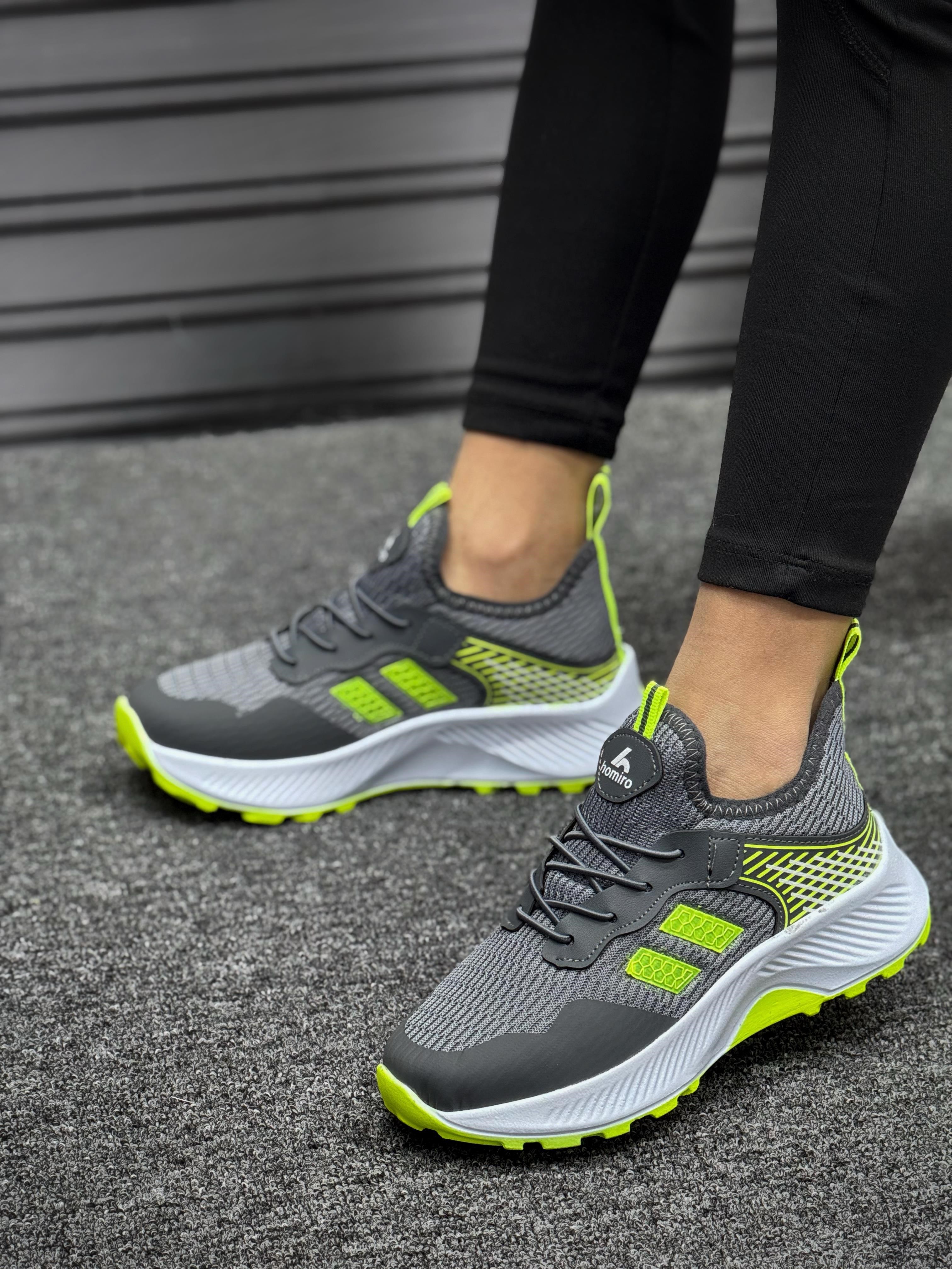 Unisex Çocuk Bağcıklı Poli Taban Triko Spor Ayakkabı-Füme-Sarı